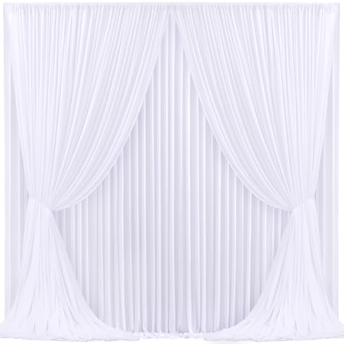 20x10ft White Backdrop Curtain for Weddings, Wrinkle-Free Polyester Fabric White Backdrop Curtain Drapes for Birthday Party Photo Photography Decoration 5ft x 10ft,4 Panels
