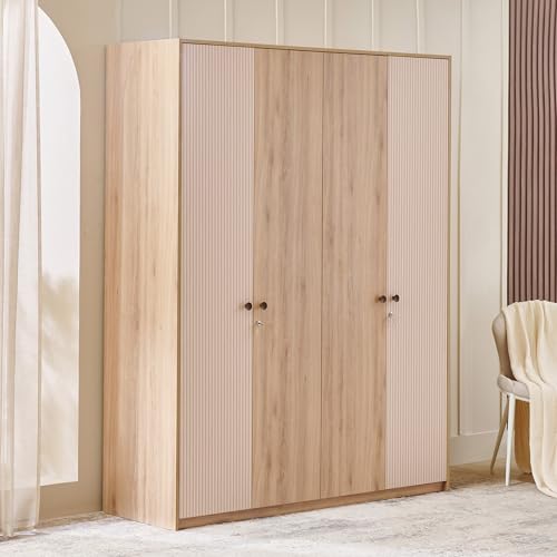 Image of Home Centre | Lexus | Engineered Wood | 4 Door Swing Wardrobes | Brown | 1 Year Warranty