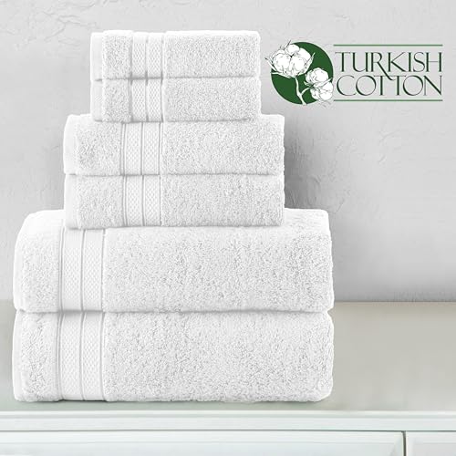 Image of Elegant Comfort Luxury 6-Piece Towel Set, Premium Soft 100% Turkish Cotton, Three Line Popcorn Design 2 Bath Towels, 2 Hand Towels and 2 Washcloths Towel Set - Quick-Drying and Absorbent, White