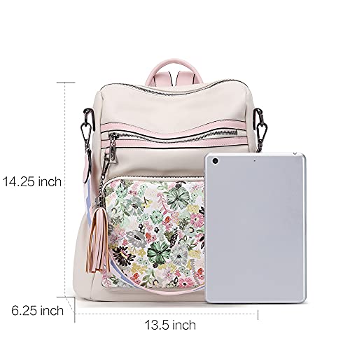 Image of CLUCI Backpack Purse for Women Fashion Leather Designer Travel Large Ladies Shoulder Bags with Tassel White print