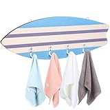 Ziliny Surfboard Wall Hooks Surfboard Pool Towel Hooks Wooden Ornament Hooks with 4 Hooks Surfing...