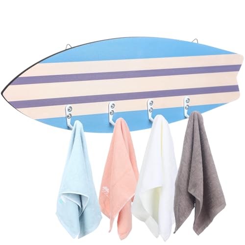 Ziliny Surfboard Wall Hooks Surfboard Pool Towel Hooks Wooden Ornament Hooks with 4 Hooks Surfing...