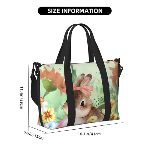 Watercolor Bunny Flower Travel Duffel Bag Easter Eggs Carry On Tote Bag for Women Large Shoulder Weekender Overnight Bag Sports Gym Bag4