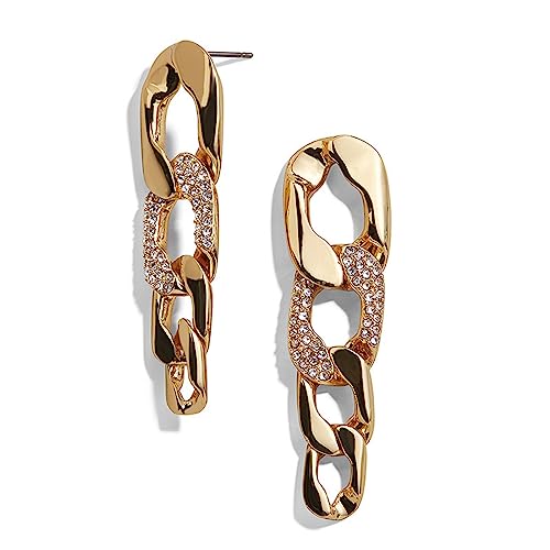 18K Gold Plated Chain Link Earrings for Women Dainty Fashion Sparkling Crystal Symmetrical Chain Link Vintage Curb Minimalist Cool Dangle Drop Stud Earrings Jewelry