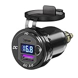 SOBMOTO Motorcycle DIN/Hella USB Charger (NOT for Car Cigarette Socket), 36W PD3.0 & 18W QC3.0 Power Adapter with Switch, Voltmeter, Waterproof USB-C & USB-A Plug for BMW Ducati Triumph