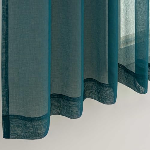 Image of MYSTIC-HOME Sheer Curtains Green 95 Inches Long, 108 Inch Width Window Treatments Rod Pocket Drapes for Living Room, Bedroom, Semi Extra Wide Sheer Curtains for Patio, Villa, 108 inchx 95 inch, 2 Panels