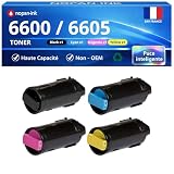 Détails du produit : pack de 4 toners compatible pour imprimantes comprenant noir, cyan, magenta et jaune, rendement de 6000 pages chacun.