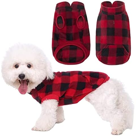 Dog Clothes, Polor Fleece Dog Vest Sweater Winter Dog Coat with Leash Hole Warm Red Plaid Jacket for Cats Puppy Small Dogs (Small) Cover