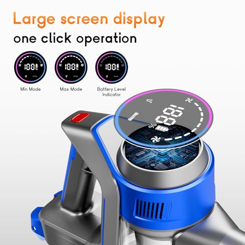 Cordless Stick Vacuum Cleaner - Rechargeable, 35Kpa Powerful Vacuums with Detachable Battery, LED Display, 45Mins Runtime, 8 in 1 Handheld Vacuum for Hardfloor & Carpets Pet Hair, Blue - Image 4