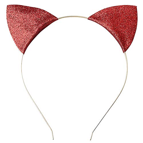 Cat Ears Headband, Glitter Cat Ear Hair Hoops For Women Girls Daily Wearing, Party Fancy Dress Cat Woman Hairband Cosplay (Red) #TOP12
