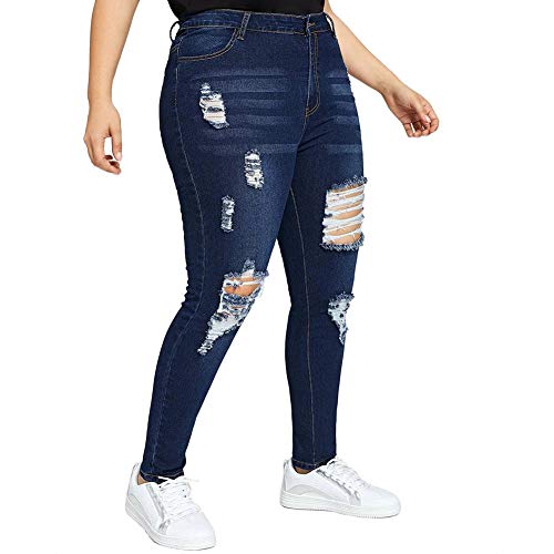 Allabreve Women's Plus Size Stretch Distressed Skinny Jeans High Rise Ripped Slim Fit Washed Denim Jegging Girlfriend Distressed Tight Jean Pants (Distressed Skinny Dark Blue, 2Xl) #TOP2
