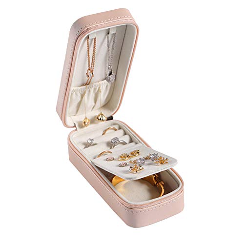 AUNEVN Tragbare Rechteckige Schmuck Schatulle Ohrringe Ohrringe Halskette Schmuck Aufbewahrungs Schachtel Pu Schmuck Schatulle Rosa Cover