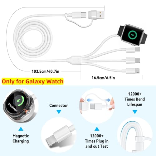Image of Verilux 4 in 2 Multi Type C Cable Fast Charging, 3.9FT /1.2M Watch Charger Cable Only for Galaxy Watch, USB /C to C, Micro-USB, Lighting, Type-C for iPhone 17 /16 /15 /14, Galaxy S26 /S25 /S24