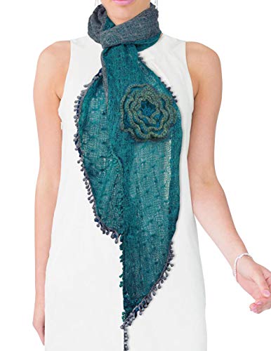 Acrylic Fashion Knitted Large Flowers Long Scarf