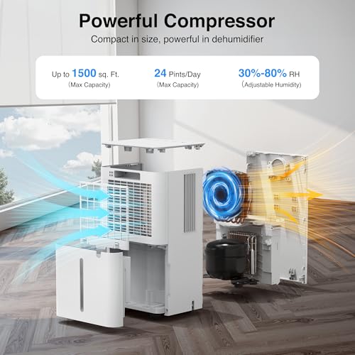 ZAFRO Dehumidifiers for Home and Basement with Drain Hose, Energy Saving Max 24Pints Dehumidifier with Auto or Manual Drainage, Auto Defrost, Three Modes, 24Hrs Timer - Thumbnail 3
