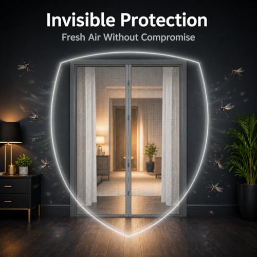Image of Mosquito Door Net Magnetic 210 * 100cm Grey Mesh Doors for Main Door Auto-Closing Insect Screen to Keep Mosquito Out