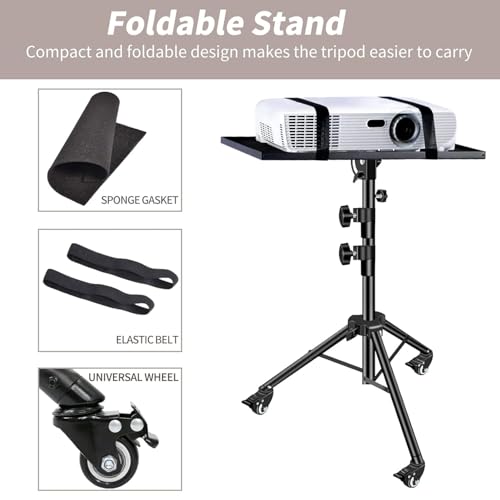 Image of Wheel Projector Stand, Laptop Notebook Tray, Projector Tray Platform Holder Pallet for Tripod Stand Mount, Widely Use in Meeting Rooms, Studio, Outdoor, Classrooms, Stage