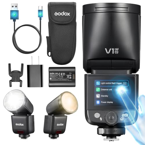 Godox V1 MID N Flash for Nikon, V1mid-N 55Ws 2.4G TTL Round Head Speedlite
