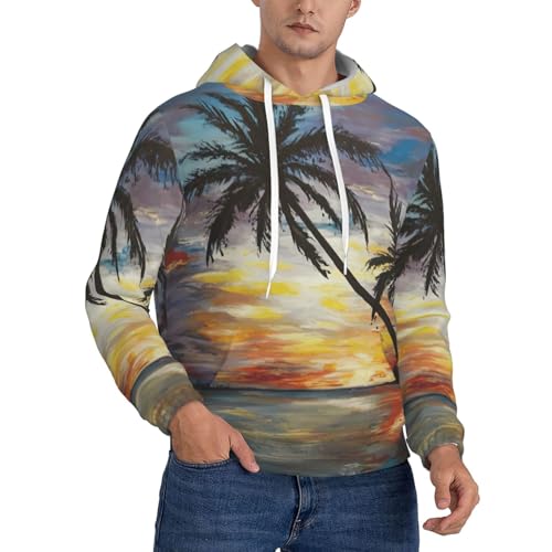 Sweat à capuche homme EdWal imprimé coucher de soleil tropical avec poche kangourou