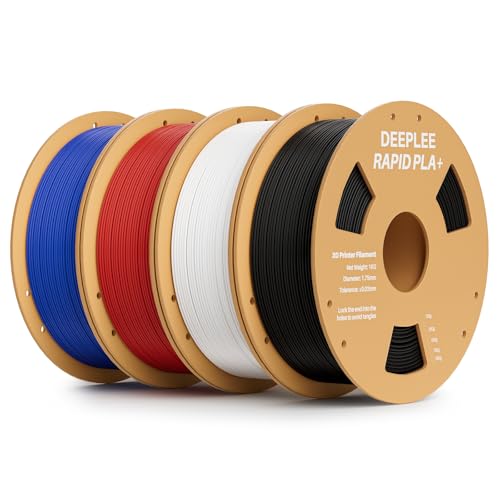 Image of Rapid PLA Plus Filament 1.75mm, High Speed 3D Printer Filament Up to 600mm /s, PLA+ Filament Dimensional Accuracy + /- 0.02 mm Fits Most FDM 3D Printer, 4 Pack 1kg Black & White & Red & Blue