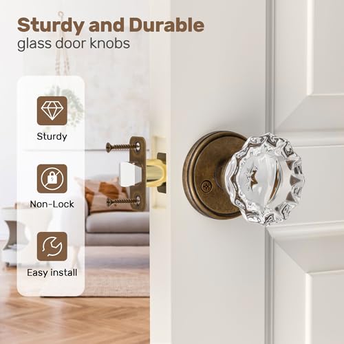 SHINY HANDLES Antique Brass Crystal Door Knobs Interior, Passage Door Knob, Glass Door Knob for Hall and Closet by SHINY HANDLES - Image 6