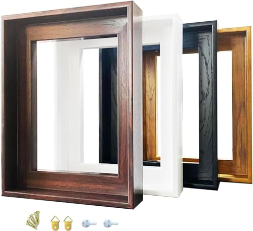 Image of Canvas Floater Frame for 1 to 1.25 Inch Deep Gallery Wrapped Canvas, Modern Wood Grain Textured Floating Frame for Finished Oil Paintings & Wall Art, Durable Lightweight Polyresin, Made in USA (Dark Brown,20 x 28 Inch)