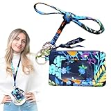 Women’s ID Case Wallet with Lanyard, RFID Blocking Card Holder & Zippered Coin Pocket, Lightweight Travel & Work ID Badge Holder, Clear Window