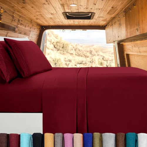 Image of Elegant Comfort Luxury 1500 Premium Hotel Quality Microfiber 4-Piece Sheet Set - Wrinkle Resistant, All Around Elastic Fitted Sheet, Deep Pocket up to 16 inch, RV Short Queen, Burgundy