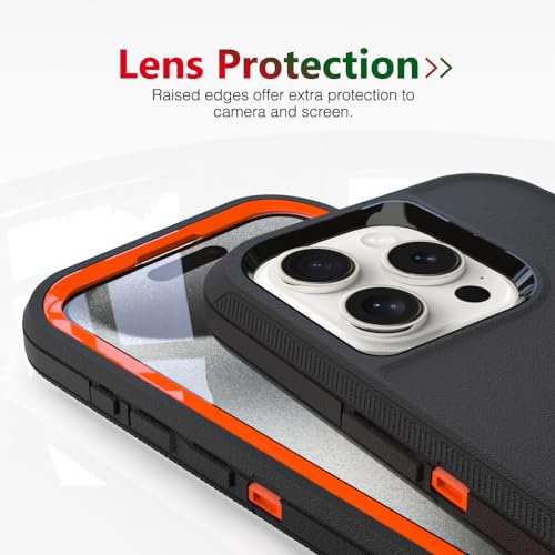 Image of for iPhone 16 Pro Case [6.3 inch], Heavy-Duty Tough Rugged Shockproof Drop Protective Cover Phone Cases, Black+Orange