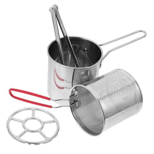 Tofficu 1set Stainless Steel Deep Fryer Pot Wok with Built Filter Compact Oil Strainer for Efficient Frying Mini Cooking Pot for for Even Cooking