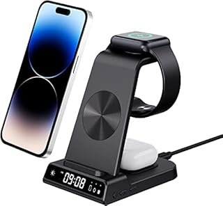 leChivée Wireless Charger iPhone, 3 in 1 Wireless Charging Station with Clock for iPhone 1 4/13/12/11, Apple Watch Charger Compatible with Apple Watch Ultra/8/7/6/5/4/3/2/SE, Air Pods (White)
