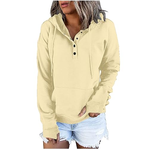 EMATOP Damen Langarm Hoodie Casual Lose Kapuzenpullover V-Ausschnitt...