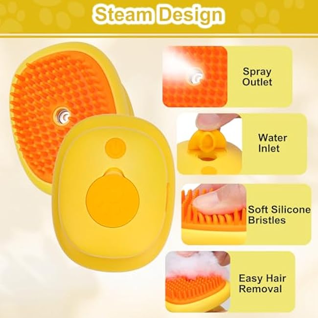 Cat Steam Brush, 3 in 1 Cat and Dog Grooming Brush for Shedding, Pet Hair Cleaning, Silicone Massage, Anti-Static Pet Spray Hair Removal Comb-3SG0uJpS