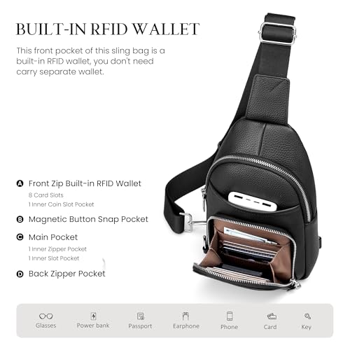 befen Genuine Leather Small Crossbody Sling Bags for Women Anti-Theft Fanny Packs Chest Bags Purse with Built in RFID Wallet3