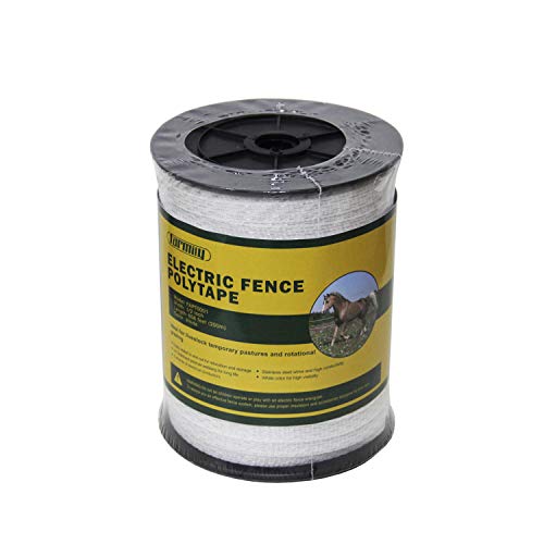 Farmily Electric Fence Polytape With 5 Conductors, 1/2 Inch 1.27Cm Width, 656 Feet 200 Meter Length, White Color #TOP1