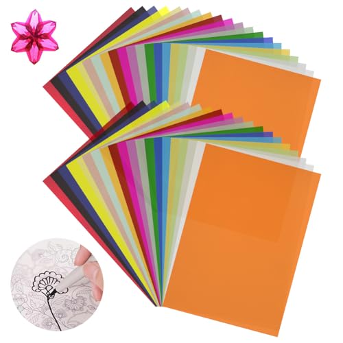 OSDUE Papier Calque Couleur, 40Feuilles Papier Vitrail Couleur Transparent A4 pour Patron Bricolage...