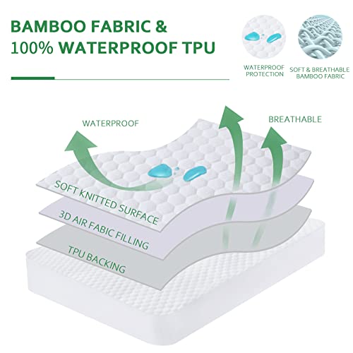 Twin Mattress Protector Waterproof Cooling Bamboo Twin Size Mattress Cover, 3D Air Smooth Soft Bamboo Mattress Protector, Breathable Noiseless Bed Mattress Pad, Fitted 8-14 Inch Deep Pocket #TOP5