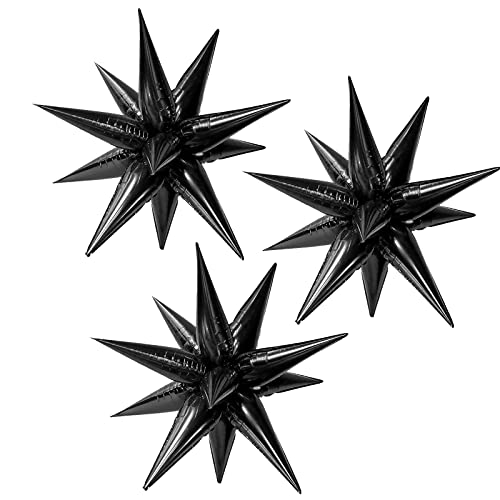 Image of 3pcs 26inch 3D Explosion Star foil balloon, Black Foil Cone star burst Balloons for Birthday Wedding New Year Party Event