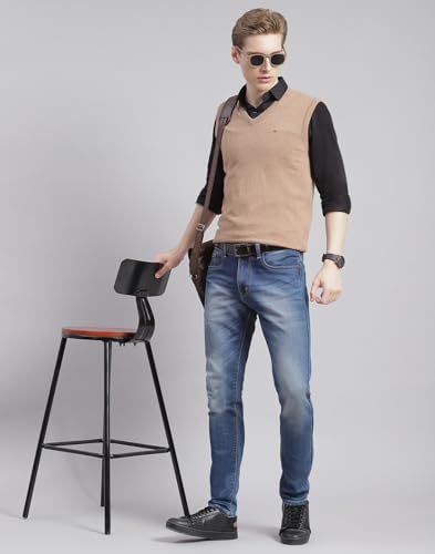 Image of Monte Carlo Off White Solid V Neck Sweater | Warm Woolen Pullover for Men | Soft Comfortable Knitted Winter Wear Sweater for Men's