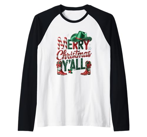 Western Cowboy Howdy Merry Christmas YALL Cowgirl Boots Cappello Maglia con Maniche Raglan
