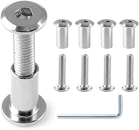 10 Pair(20 Piece) M6x25mm Hex Drive Socket Cap Bolt with Allen Wrench, Silver Furniture Connector Bolts M6 Countersunk Screw Barrel Nuts Binding Screws for Crib Replacement Belt Cabinet