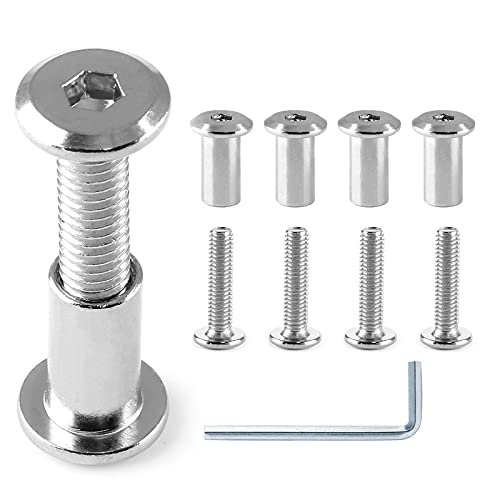 Jersvimc 10 Pair(20 Piece) M6x25mm Hex Drive Socket Cap Bolt with Allen Wrench, Silver Furniture Connector Bolts M6 Countersunk Screw Barrel Nuts Binding Screws for Crib Replacement Belt Cabinet