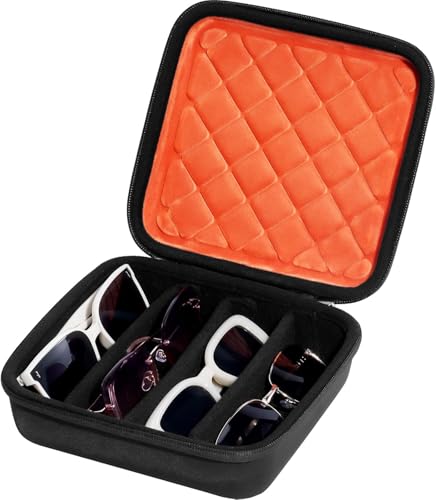 ProCase Estuche Rígido para Gafas de Sol, Organizador Portátil con 4 Compartimentos y 3 Divisores Ajustables, Caja de Almacenamiento para Múltiples Gafas, Ideal para Viajes - Naranja/Negro