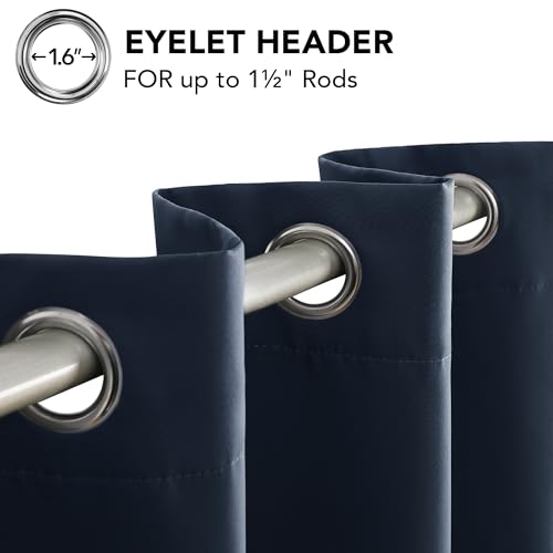 Image of Deconovo Thermal Eyelet Blackout Curtains Bedroom 46 inchx 90 inch Navy Blue 1 Pair
