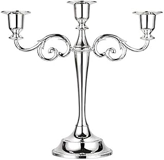 SUMNACON Metal Candelabra 3 arms Candle Holders Stand  For Wedding Dinning  Party (Silver)