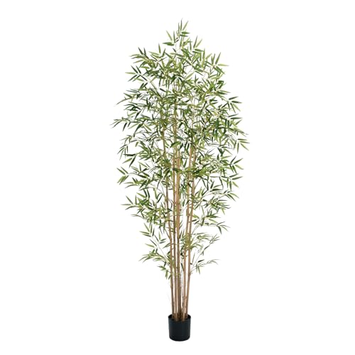 Keeplush Artificial Bamboo Tree Fake Bamboo Plant 6FT Tall with 6 Natural Real Bamboo Trunks Artificial Tree Indoor Decor Faux Silk Tree for Home Office Living Room Modern Decor