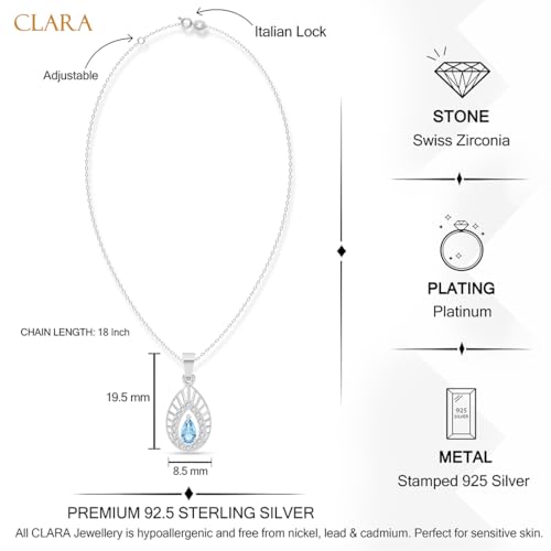 Image of Clara 925 Sterling Silver Blue Pendant Necklace with Chain | Platinum Plated |Minimal Daily Wear | Gift for Women & Girls