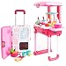 Toy Chef 2-in-1 Travel Suitcase Kitchen Set for Children | Includes Toy Pots, Pans, Dishes, Utensils & Foods ABS Plastic Pretend Play Kit for Boys & Girls (Pink)