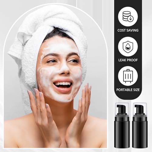 50pcs Foam Pump Bottles 1oz/30ml Plastic Mini Empty Dispenser DIY Travel Face Cleanser Mousse Soap Foam Bottle Refillable Hand Soap Eyelash Shampoo Cosmetics Portable Travel Pack(Black)4