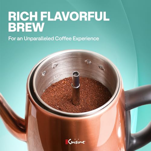 Euro Cuisine PER12 Stainless Steel Electric Coffee Percolator, 12 Cup, Polished Copper Finish, Dripless Gooseneck Spout, Clear Glass Knob, Brewing Indication, Keep-Warm Function, Detachable Cord by Euro Cuisine - Image 5